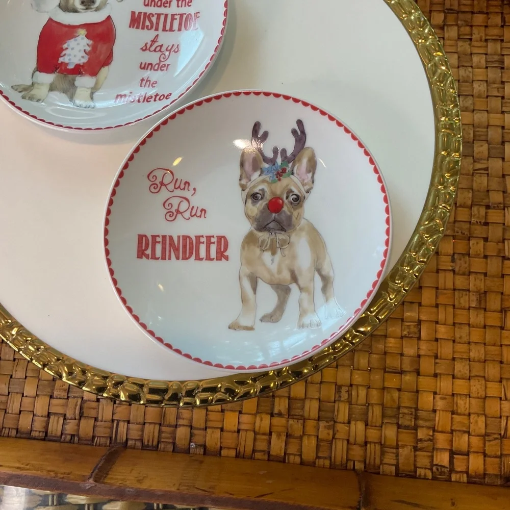 Pier 1 Christmas Dog Plates 2 Total NWOT